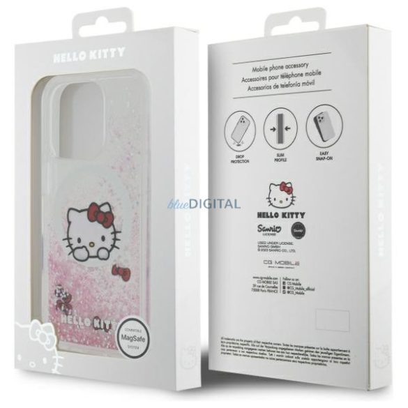 Hello Kitty HKHMP16LLSWKH Liquid Glitter Sweet Kitty Bows MagSafe-kompatibilis keménytok iPhone 16 Pro - fehér