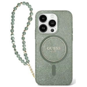 Guess GUHMP16SHGCRELSA IML Glitter With Pearl Strap MagSafe keménytok iPhone 16 - zöld