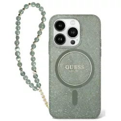   Guess GUHMP16MHGCRELSA IML Glitter With Pearl Strap MagSafe keménytok iPhone 16 Plus - zöld