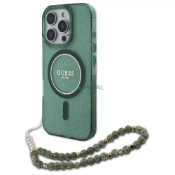   Guess GUHMP16XHGCRELSA IML Glitter With Pearl Strap MagSafe keménytok iPhone 16 Pro Max - zöld