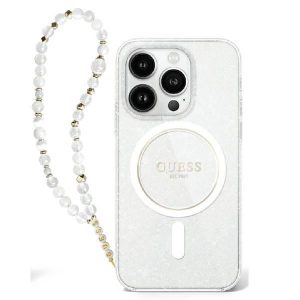 Guess GUHMP16SHGCRELST IML Glitter With Pearl Strap MagSafe keménytok iPhone 16 - átlátszó