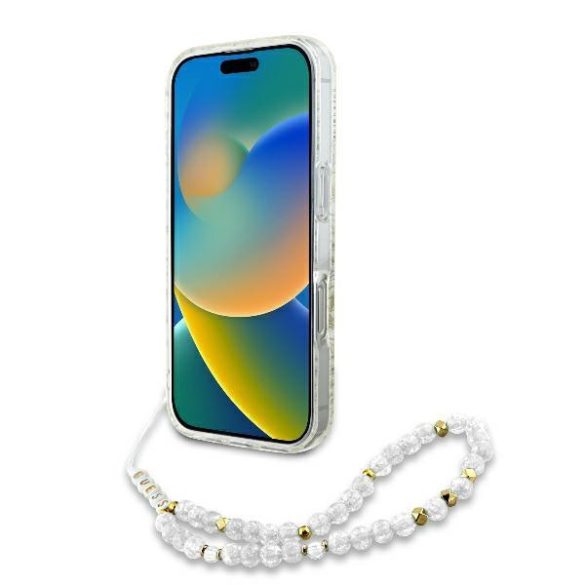 Guess GUHMP16LHCPOFPH IML Flowers Allover Electro With Pearl Strap MagSafe keménytok iPhone 16 Pro - fehér