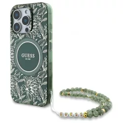   Guess GUHMP16XHCPOFPA IML Flowers Allover Electro With Pearl Strap MagSafe-kompatibilis tok iPhone 16 Pro Max - zöld