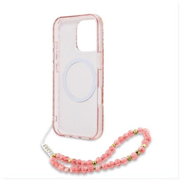 Guess GUHMP16XHCPOFPP IML Flowers Allover Electro With Pearl Strap MagSafe-kompatibilis tok iPhone 16 Pro Max - rózsaszín