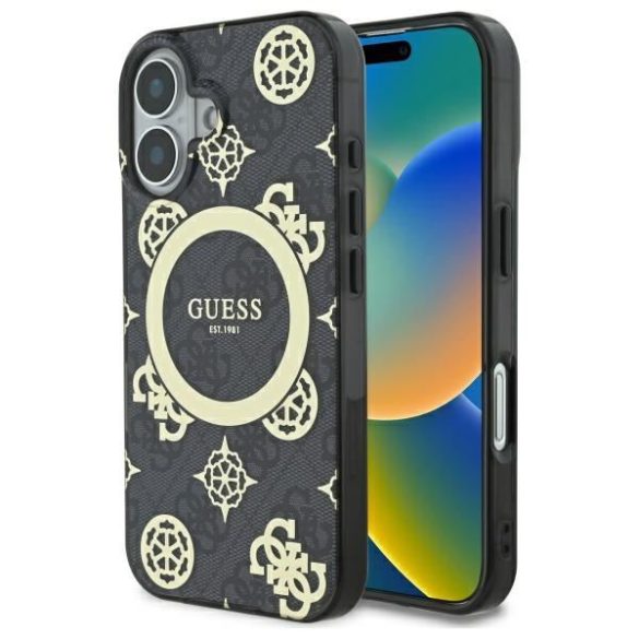 Guess GUHMP16SH4PYEEK IML Peony On 4G Background MagSafe keménytok iPhone 16 - fekete