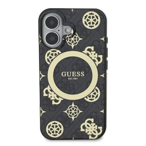 Guess GUHMP16SH4PYEEK IML Peony On 4G Background MagSafe keménytok iPhone 16 - fekete