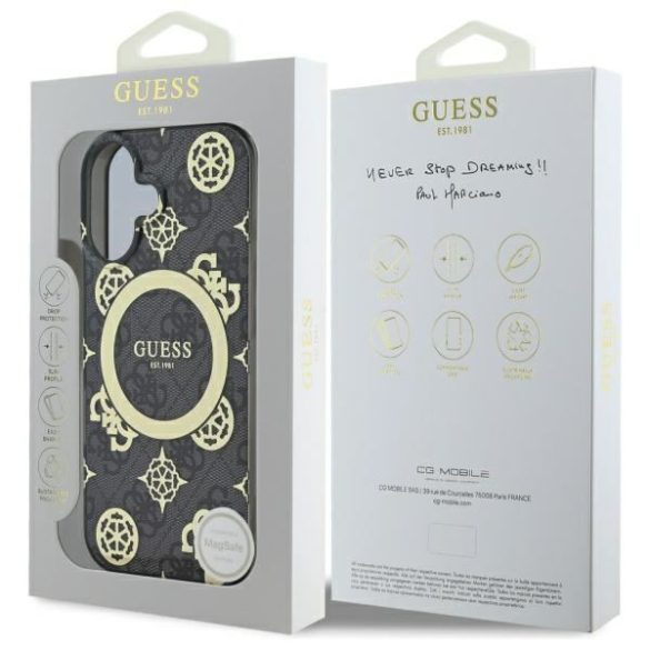 Guess GUHMP16SH4PYEEK IML Peony On 4G Background MagSafe keménytok iPhone 16 - fekete