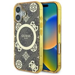   Guess GUHMP16SH4PYEEW IML Peony On 4G Background MagSafe keménytok iPhone 16 - barna
