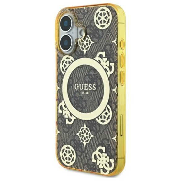 Guess GUHMP16SH4PYEEW IML Peony On 4G Background MagSafe keménytok iPhone 16 - barna