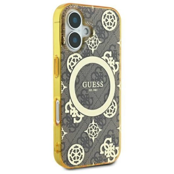 Guess GUHMP16SH4PYEEW IML Peony On 4G Background MagSafe keménytok iPhone 16 - barna