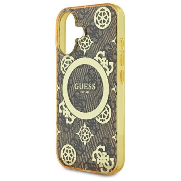 Guess GUHMP16SH4PYEEW IML Peony On 4G Background MagSafe keménytok iPhone 16 - barna