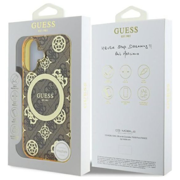 Guess GUHMP16SH4PYEEW IML Peony On 4G Background MagSafe keménytok iPhone 16 - barna