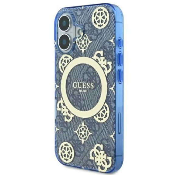 Guess GUHMP16SH4PYEEB IML Peony On 4G Background MagSafe keménytok iPhone 16 - kék