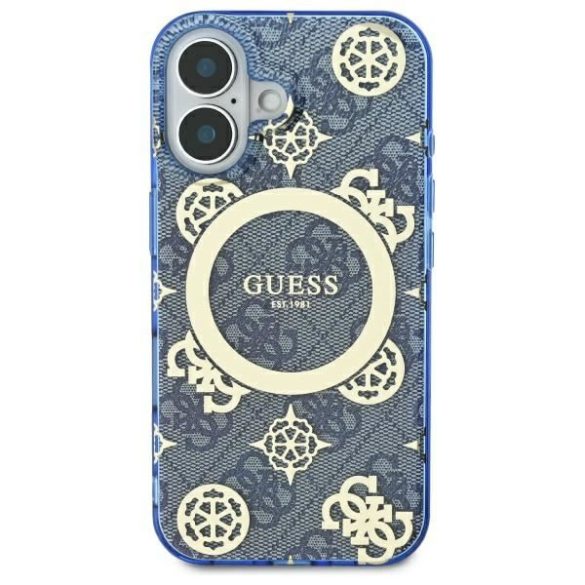 Guess GUHMP16SH4PYEEB IML Peony On 4G Background MagSafe keménytok iPhone 16 - kék