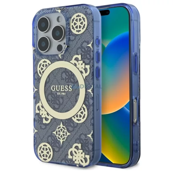 Guess GUHMP16LH4PYEEB IML Peony On 4G Background MagSafe keménytok iPhone 16 Pro - kék