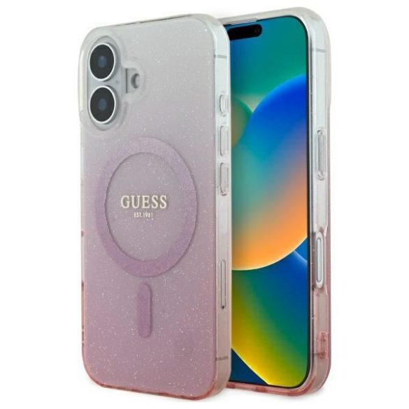 Guess GUHMP16SHGRCELP IML Glitter Gradient MagSafe keménytok iPhone 16 - rózsaszín