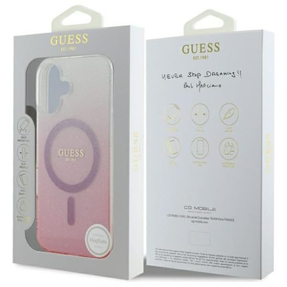 Guess GUHMP16SHGRCELP IML Glitter Gradient MagSafe keménytok iPhone 16 - rózsaszín