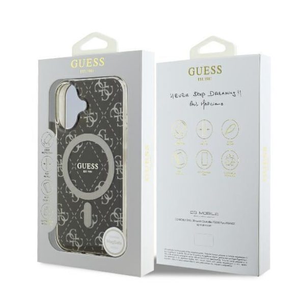 Guess GUHMP16SH4DTEW IML 4G Background MagSafe keménytok iPhone 16 - barna