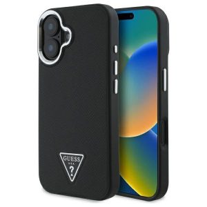 Guess GUHMP16SPGTSPSK Grained Triangle MagSafe keménytok iPhone 16 - fekete