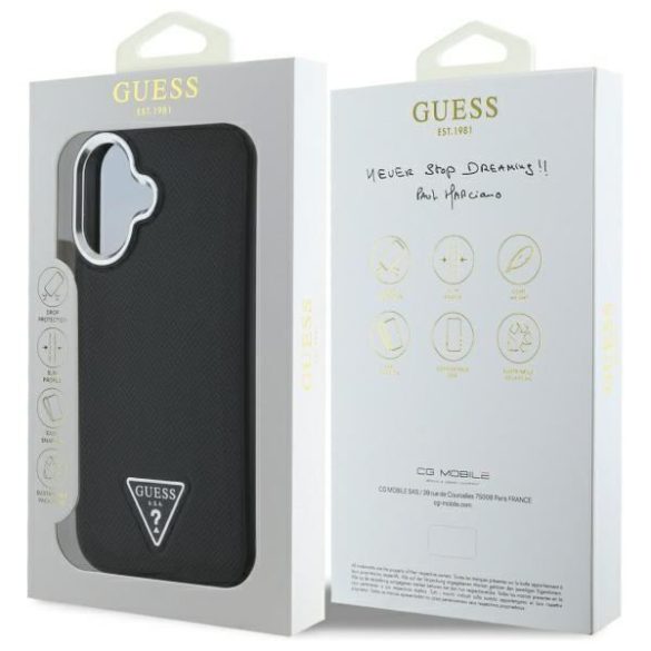 Guess GUHMP16SPGTSPSK Grained Triangle MagSafe keménytok iPhone 16 - fekete