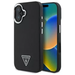   Guess GUHMP16MPGTSPSK Grained Triangle MagSafe-kompatibilis keménytok iPhone 16 Plus - fekete