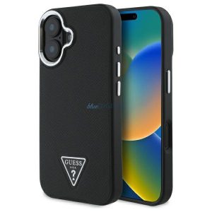 Guess GUHMP16MPGTSPSK Grained Triangle MagSafe-kompatibilis keménytok iPhone 16 Plus - fekete