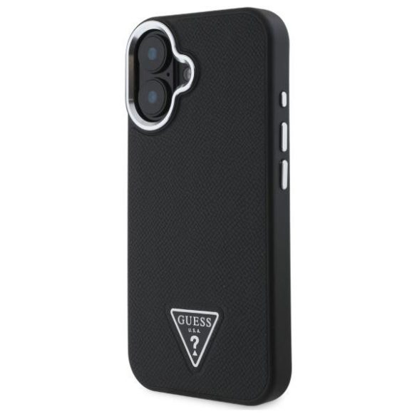 Guess GUHMP16MPGTSPSK Grained Triangle MagSafe-kompatibilis keménytok iPhone 16 Plus - fekete