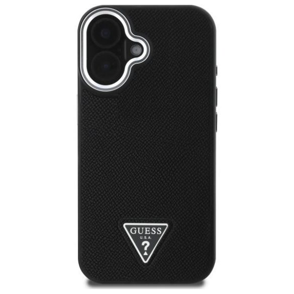 Guess GUHMP16MPGTSPSK Grained Triangle MagSafe-kompatibilis keménytok iPhone 16 Plus - fekete