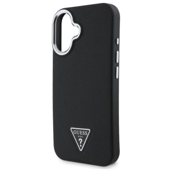 Guess GUHMP16MPGTSPSK Grained Triangle MagSafe-kompatibilis keménytok iPhone 16 Plus - fekete