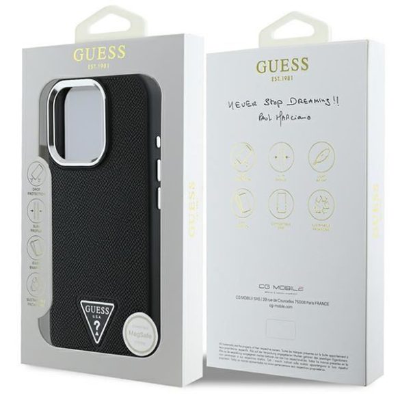 Guess GUHMP16LPGTSPSK Grained Triangle MagSafe keménytok iPhone 16 Pro - fekete