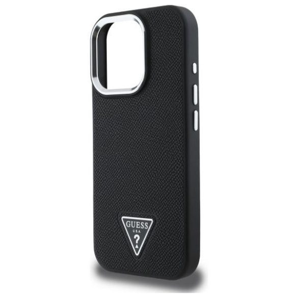 Guess GUHMP16XPGTSPSK Grained Triangle MagSafe-kompatibilis keménytok iPhone 16 Pro Max - fekete