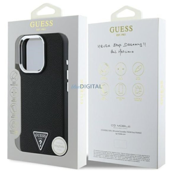 Guess GUHMP16XPGTSPSK Grained Triangle MagSafe-kompatibilis keménytok iPhone 16 Pro Max - fekete