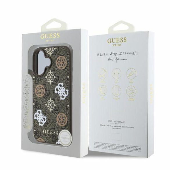 Guess GUHMP16SP4PWPW MagSafe PU Peony On 4G Background keménytok iPhone 16 - barna