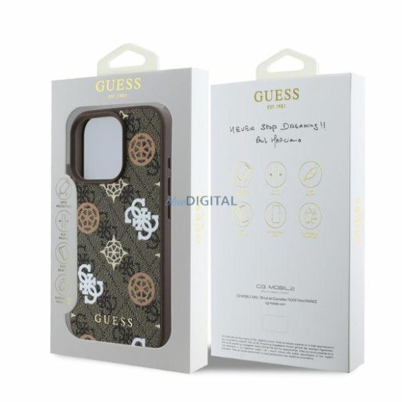 Guess GUHMP16LP4PWPW Peony On 4G Background MagSafe keménytok iPhone 16 Pro - barna