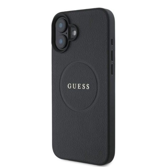 Guess GUHMP16SPGHSMMK Grained Gold Ring MagSafe keménytok iPhone 16 - fekete