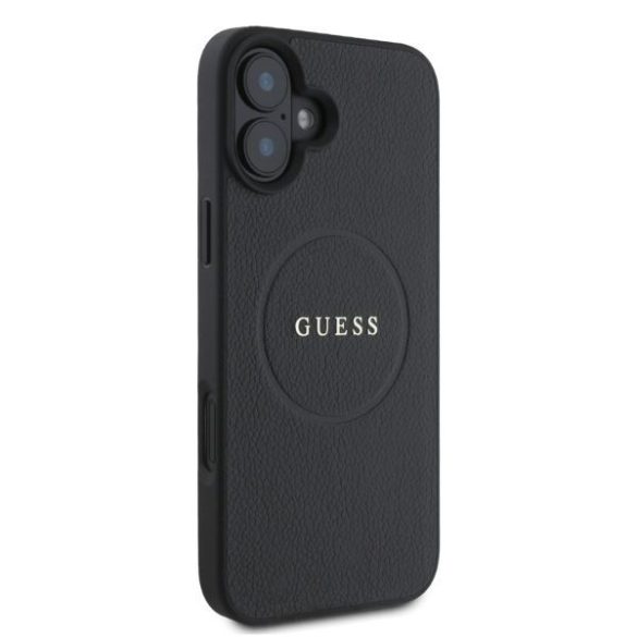 Guess GUHMP16SPGHSMMK Grained Gold Ring MagSafe keménytok iPhone 16 - fekete