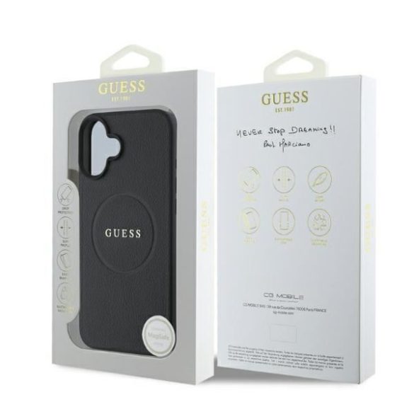 Guess GUHMP16SPGHSMMK Grained Gold Ring MagSafe keménytok iPhone 16 - fekete