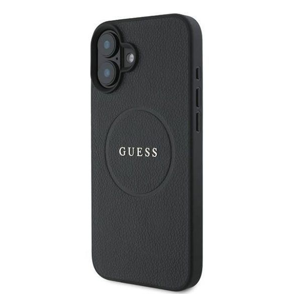 Guess GUHMP16MPGHSMMK Grained Gold Ring MagSafe keménytok iPhone 16 Plus - fekete