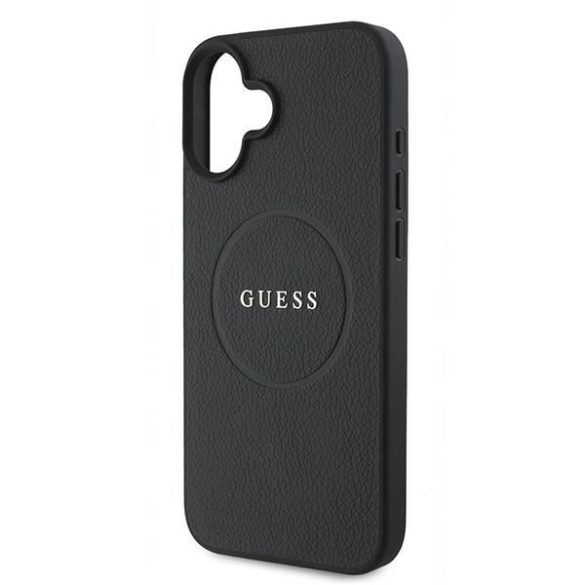 Guess GUHMP16MPGHSMMK Grained Gold Ring MagSafe keménytok iPhone 16 Plus - fekete