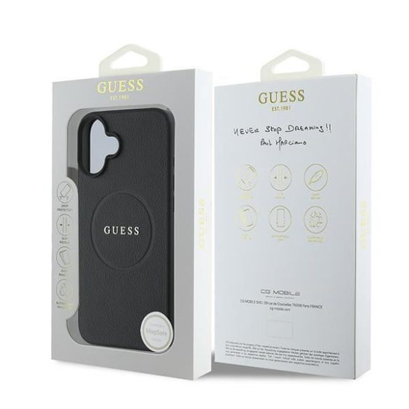 Guess GUHMP16MPGHSMMK Grained Gold Ring MagSafe keménytok iPhone 16 Plus - fekete