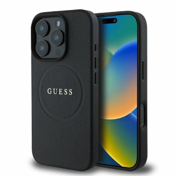 Guess GUHMP16LPGHSMMK Grained Ring MagSafe keménytok iPhone 16 Pro - fekete