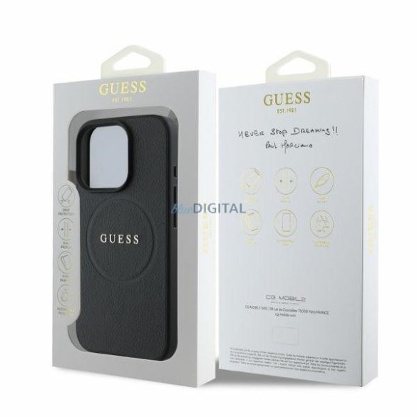 Guess GUHMP16LPGHSMMK Grained Ring MagSafe keménytok iPhone 16 Pro - fekete