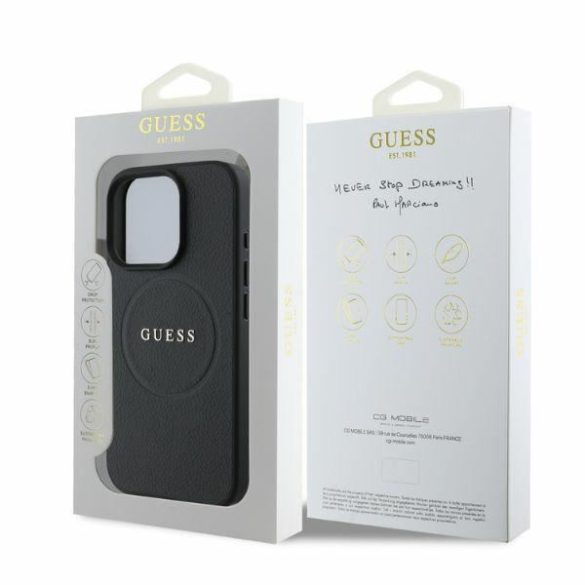 Guess GUHMP16LPGHSMMK Grained Ring MagSafe keménytok iPhone 16 Pro - fekete