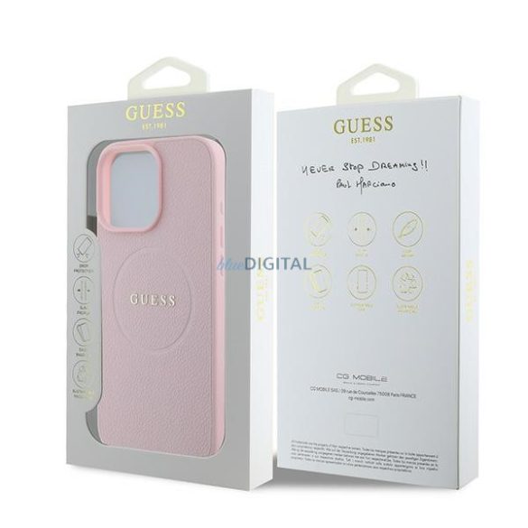 Guess GUHMP15XPGHSMMP Grained Ring MagSafe keménytok iPhone 15 Pro Max - rózsaszín