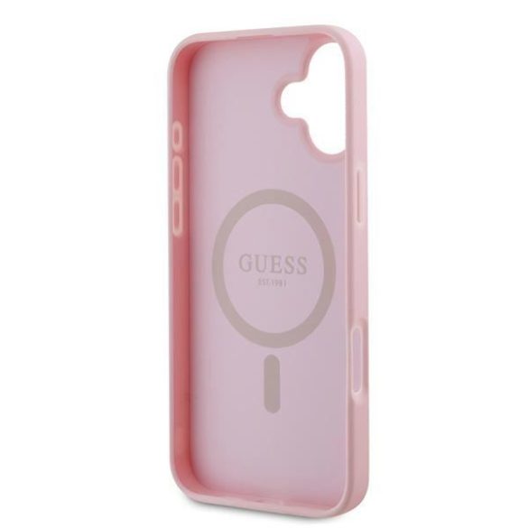 Guess GUHMP16MPGHSMMP Grained Gold Ring MagSafe keménytok iPhone 16 Plus - rózsaszín