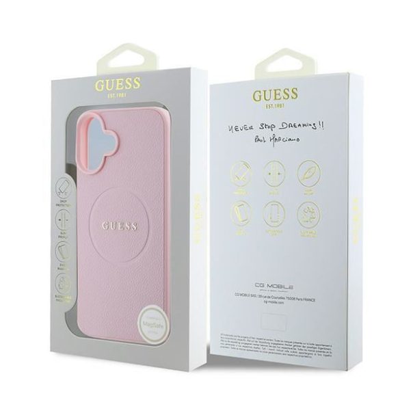 Guess GUHMP16MPGHSMMP Grained Gold Ring MagSafe keménytok iPhone 16 Plus - rózsaszín