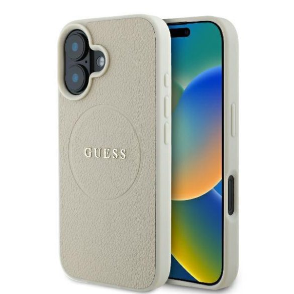 Guess GUHMP16SPGHSMME Grained Ring MagSafe keménytok iPhone 16 - bézs