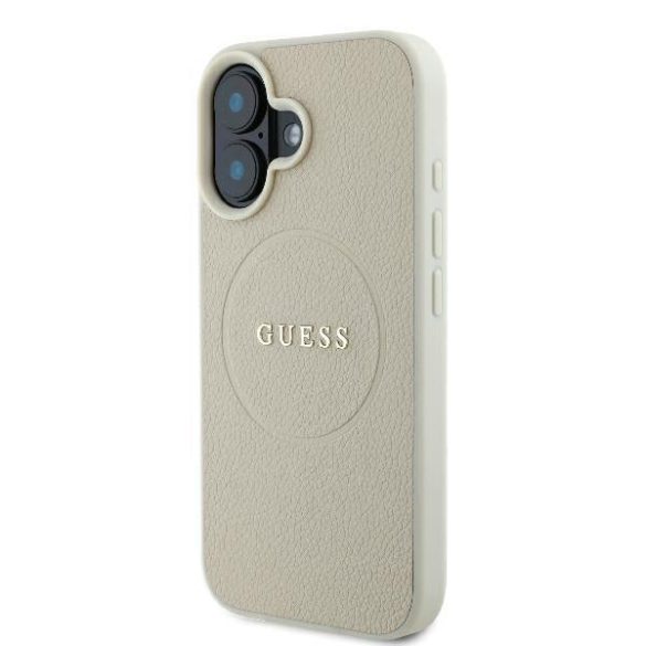 Guess GUHMP16SPGHSMME Grained Ring MagSafe keménytok iPhone 16 - bézs