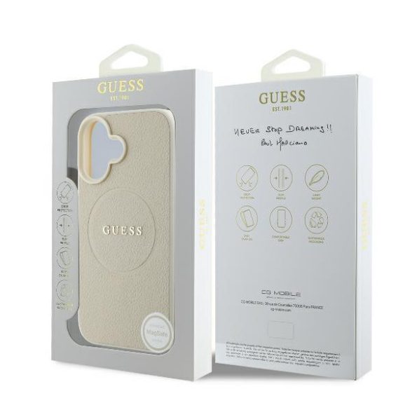 Guess GUHMP16SPGHSMME Grained Ring MagSafe keménytok iPhone 16 - bézs