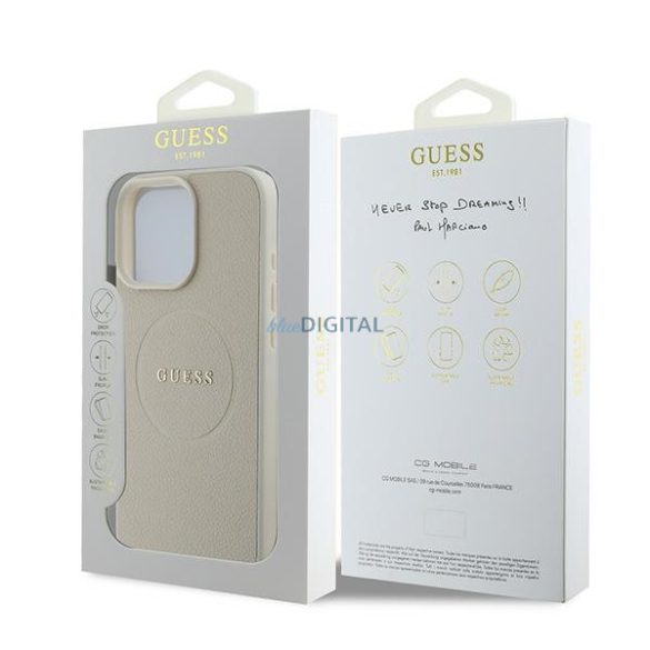 Guess GUHMP16LPGHSMME Grained Ring MagSafe keménytok iPhone 16 Pro - bézs